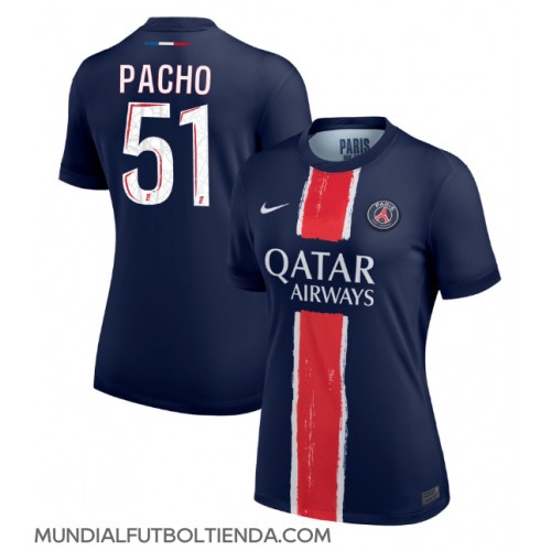 Camiseta Paris Saint-Germain Willian Pacho #51 Primera Equipación Replica 2024-25 para mujer mangas cortas